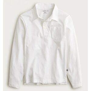 NWT J. Crew Kids' Garment-dyed Long-sleeve Polo Shirt Broken-in-jersey White